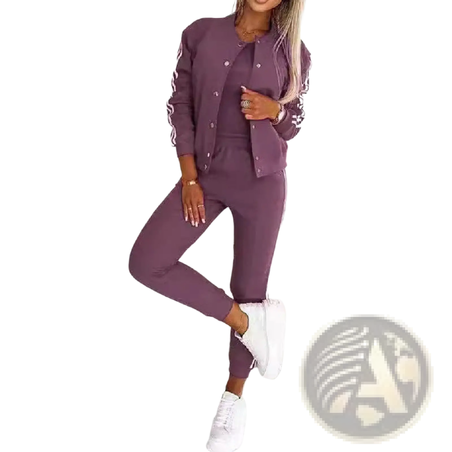 Women's Varsity Button Up Jogger Set Three Piece Suit