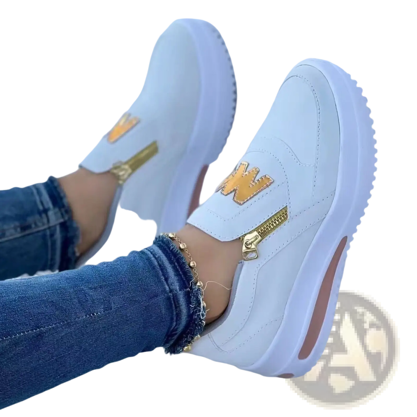 Women's Wedge Slip on Sneakers with Gold Zipper