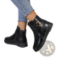 Women's Winter Fleece Ankle Boots Zipper Leather Shoes