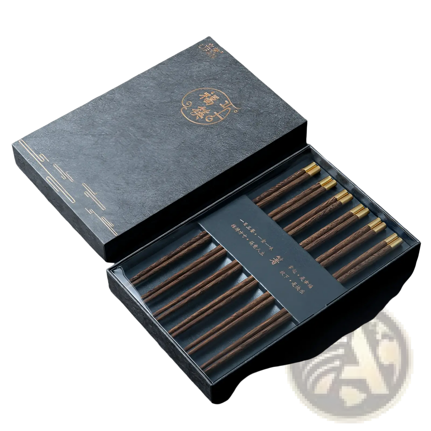 Wooden Chopsticks Set with Gold Tips 5 Pair Gift Box