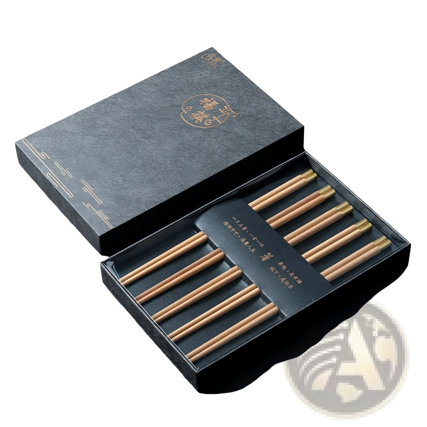 Wooden Chopsticks Set with Gold Tips 5 Pair Gift Box