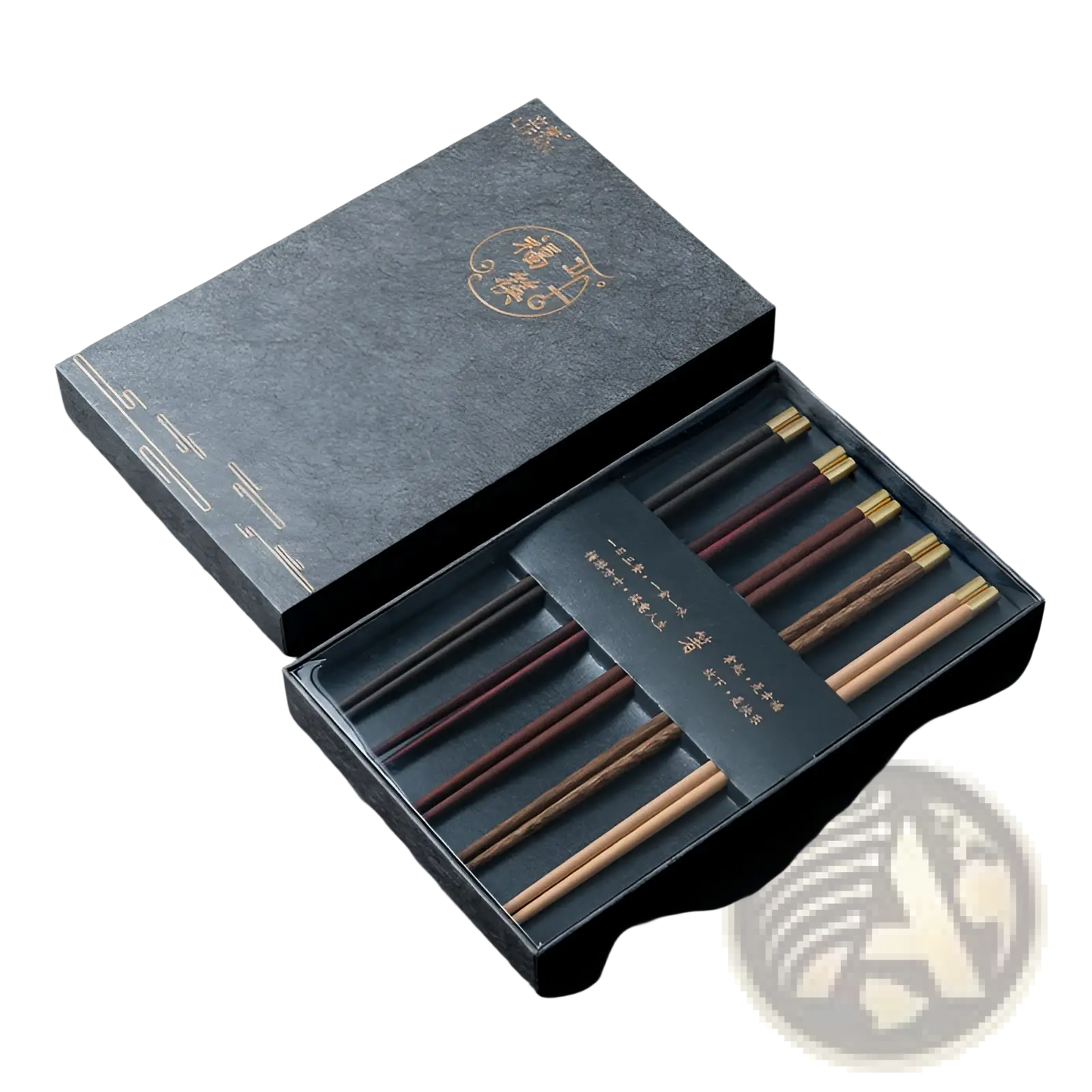 Wooden Chopsticks Set with Gold Tips 5 Pair Gift Box
