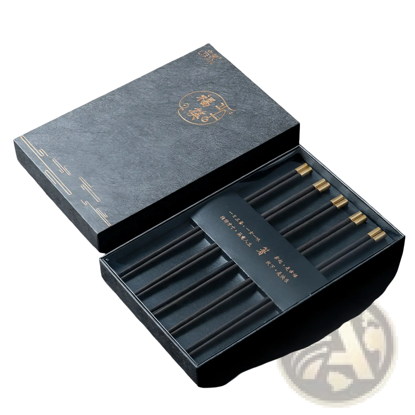Wooden Chopsticks Set with Gold Tips 5 Pair Gift Box