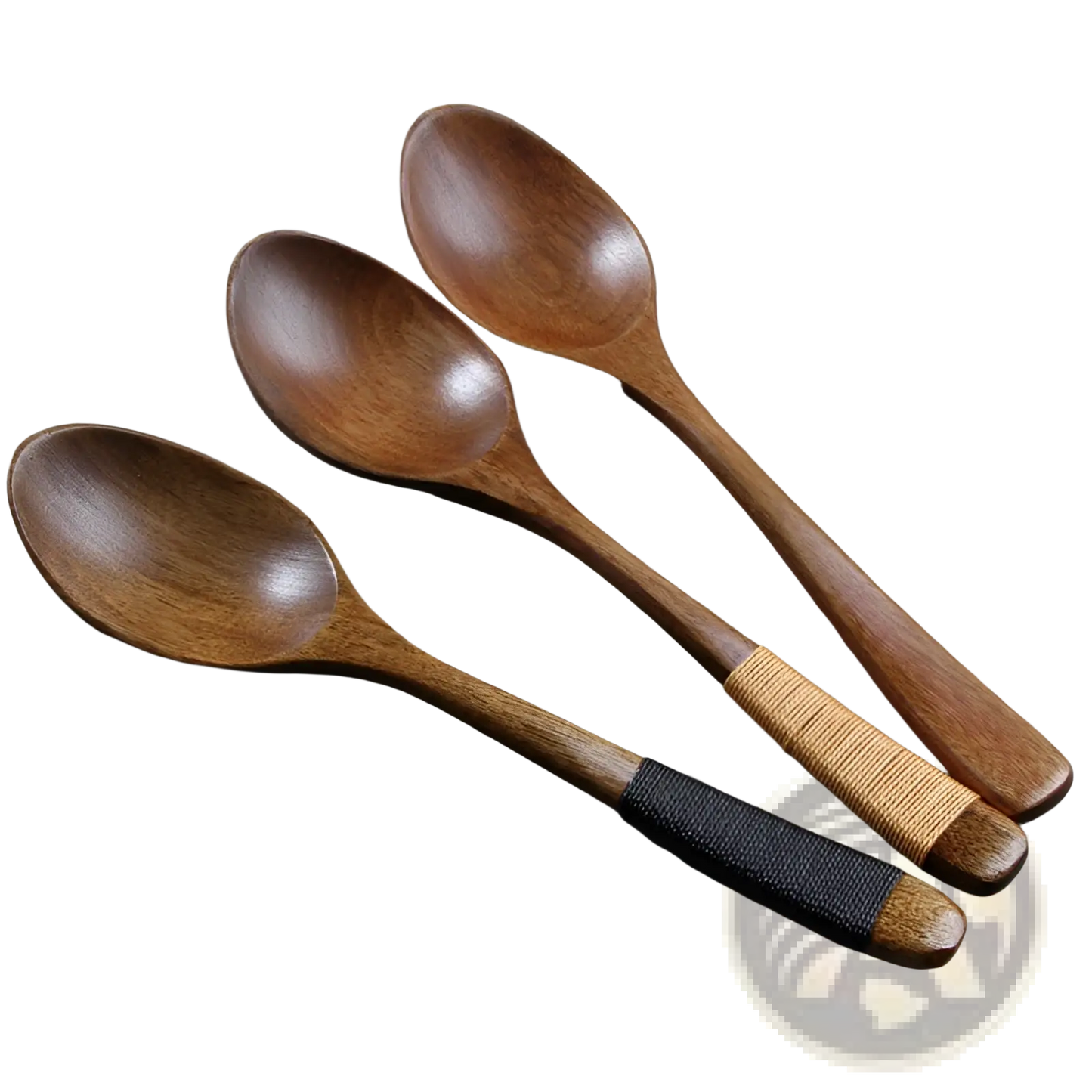 Wooden Spoon Set with Textured Grip and Woven Handles