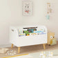 White Wooden Toy Box and Bookshelf Bench with Safety Hinge