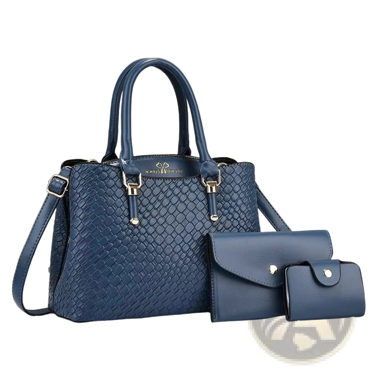 Woven Leather Three Piece Handbag Set with Gold Hardware