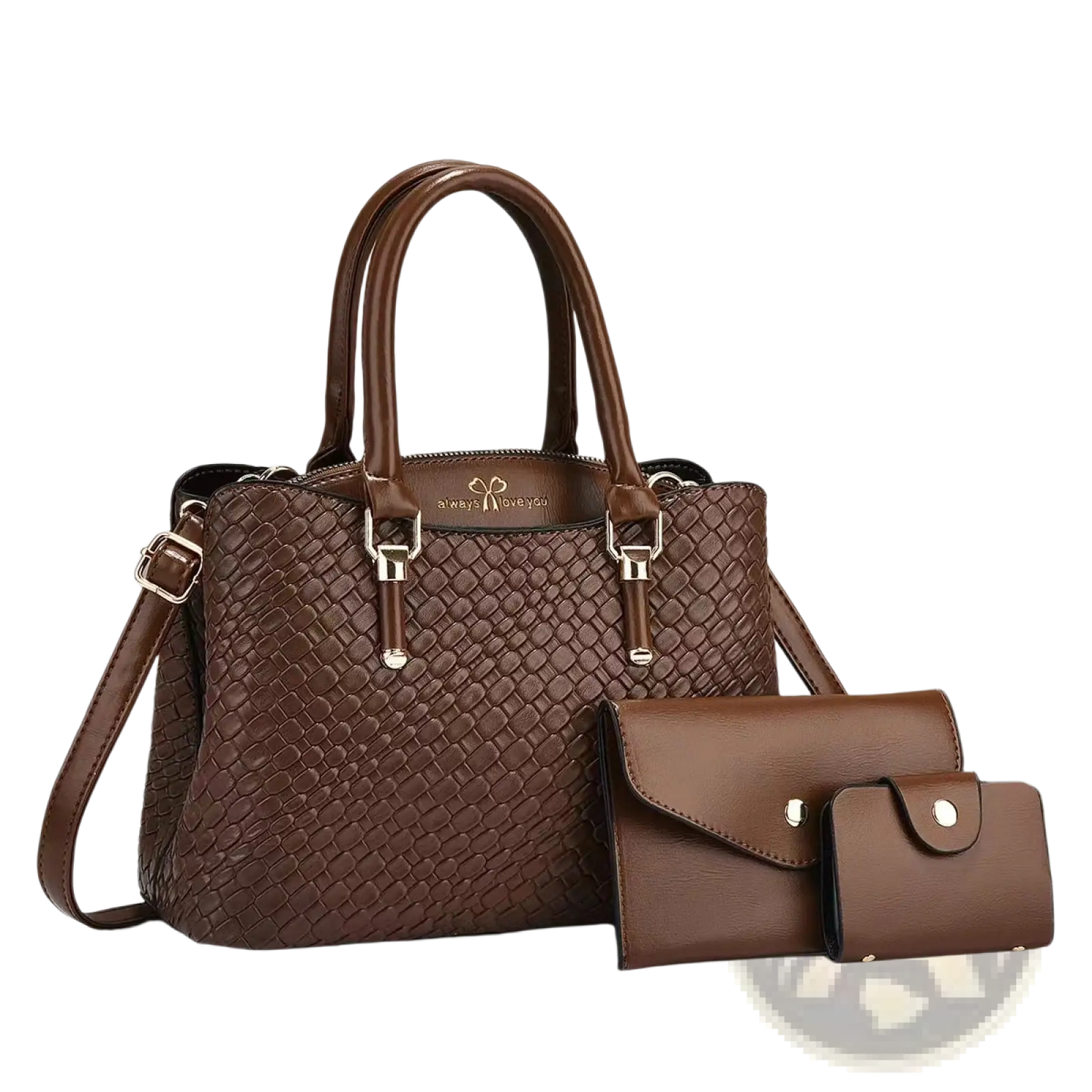 Woven Leather Three Piece Handbag Set with Gold Hardware