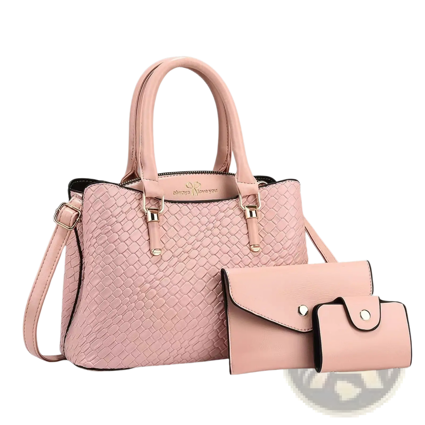 Woven Leather Three Piece Handbag Set with Gold Hardware