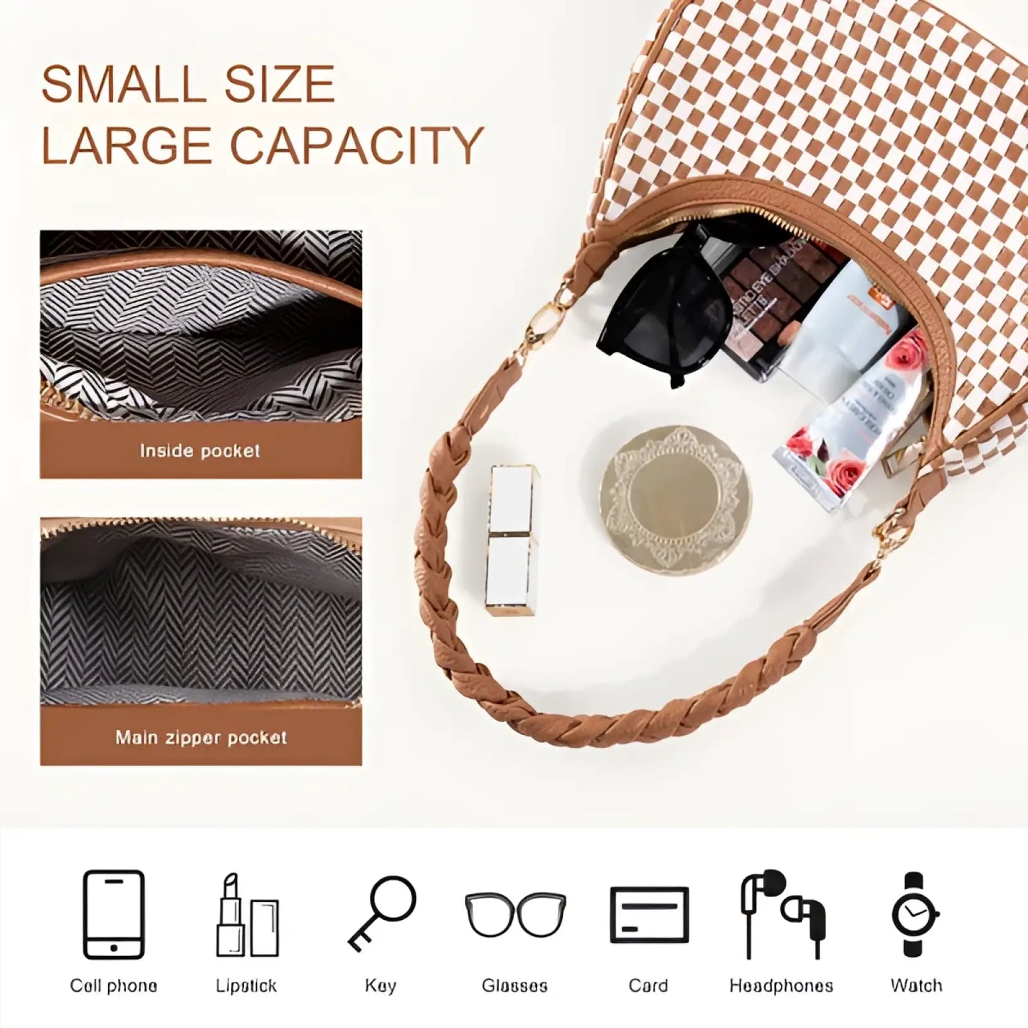 Woven Vegan Leather Checkered Hobo Shoulder Bag