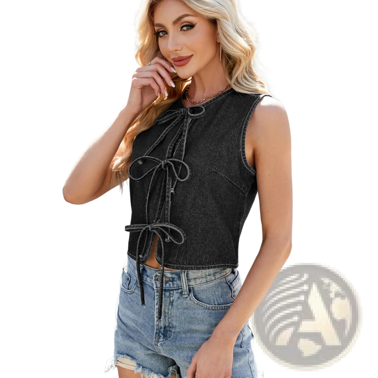 Y2k Bow Tie Denim Sleeveless Crop Top
