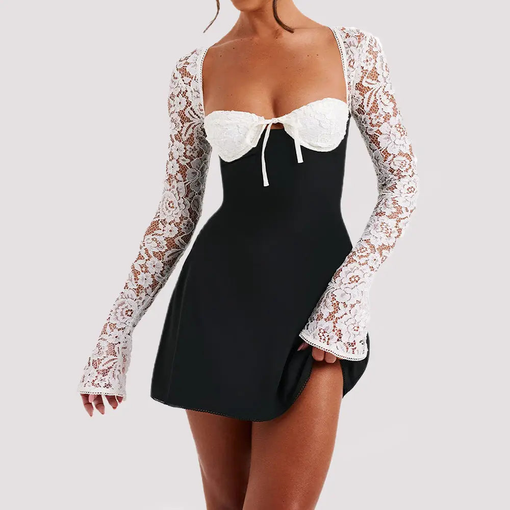 Y2k Lace Backless Long Sleeve Corset Mini Dress
