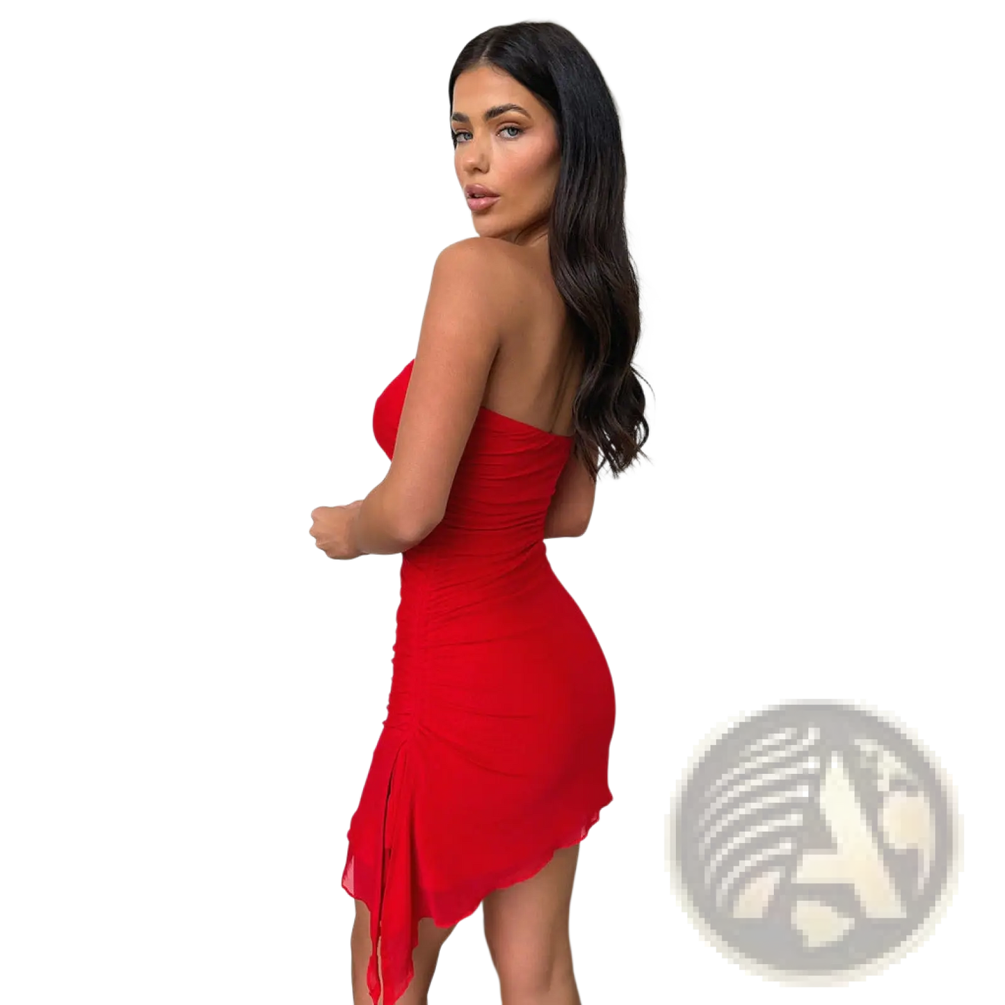 Y2k Ruched Strapless Side Slit Mini Dress