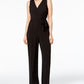 NY Collection Women's Petite Surplice Belted Wide-Leg Jumpsuit Size Medium